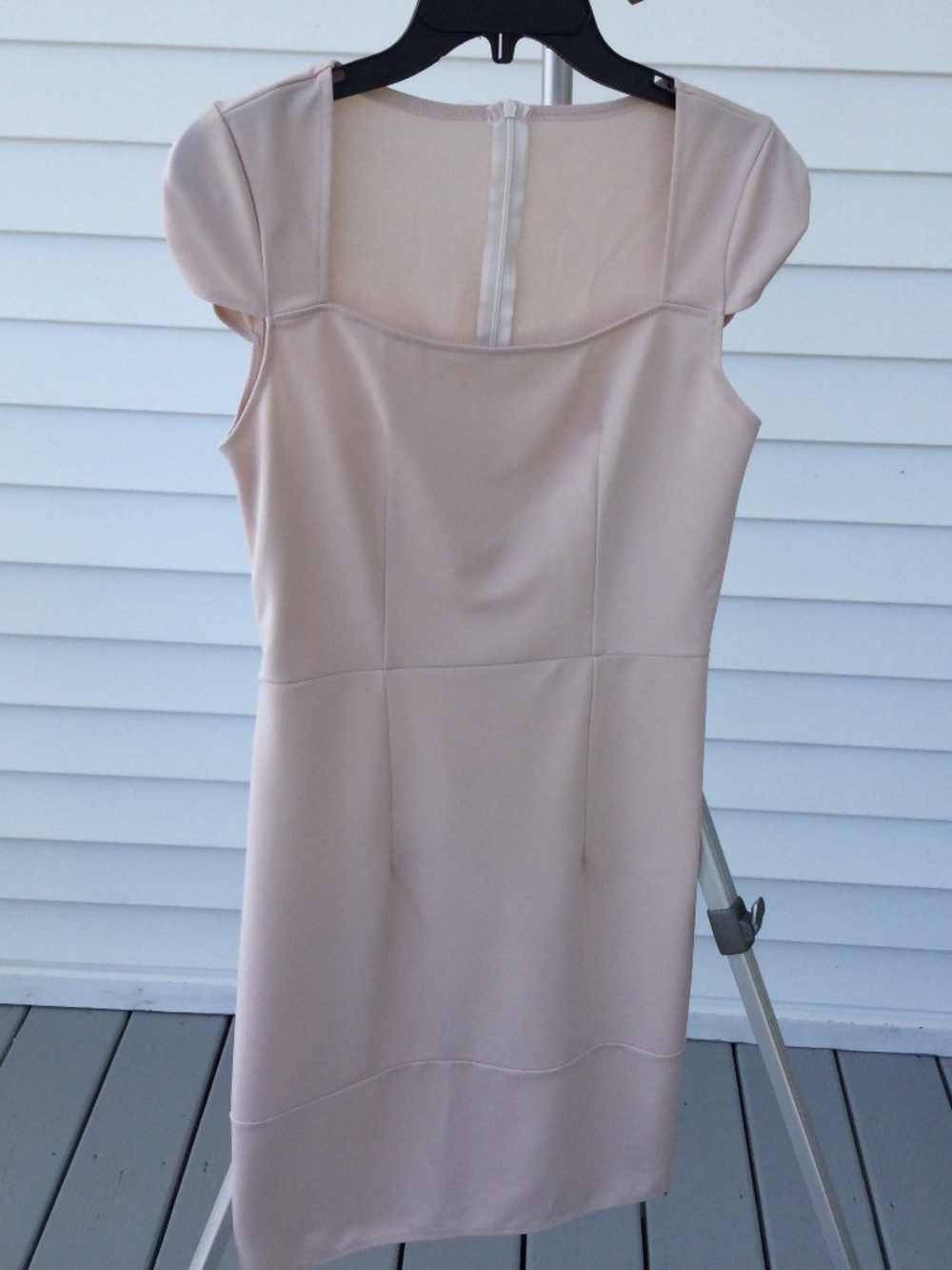 Shein Beige Straight Fitted Short Sleeve Dress,Size Medium